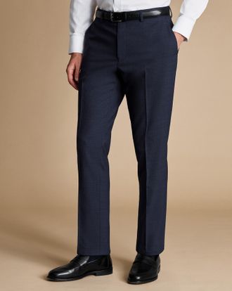 CHARLES TYRWHITT Micro Check Suit Trousers - Steel Blue Size 30/30 by Charles Tyrwhitt