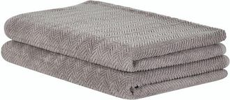 Beliani Beliani - Conjunto De 2 Toallas De Algod&oacute;n Gris Patr&oacute;n Chevron Textura Suave Ba&ntilde;o Mitiaro