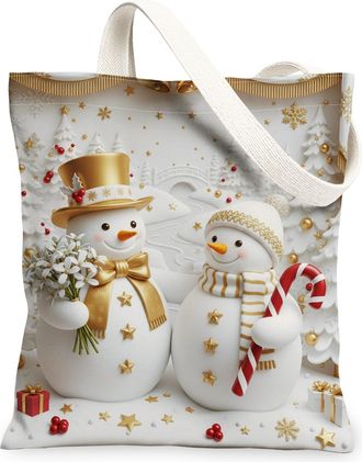 Generic Winter Snow Man Canvas Tote Bags, Holiday Snowmen Design Reusable Bags, Vintage Christmas Lightweight Washable Canvas for T, White, 13x15 Inch