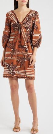 Julia Jordan Knotted Tie Minidress in Brown Multi at Nordstrom, Size 16