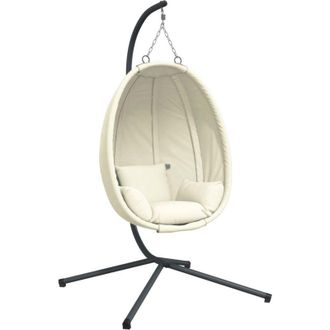 vidaXL Silla Colgante Huevo Con Soporte Tela Y Acero Beige Vidaxl