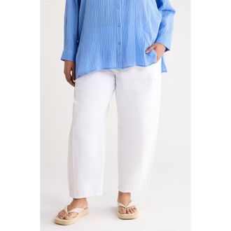 Eileen Fisher Stretch Organic Cotton & Organic Linen Ankle Lantern Pants in White at Nordstrom, Size 3X