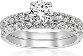 Pompeii3 1 ct Diamond Engagement Wedding Ring French Pave Set 14k White Gold