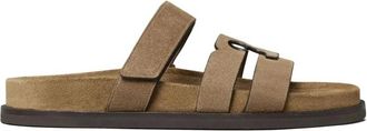 Tory Burch Schoenen, Dames, Beige, 36 EU, Leer, Slippers met dubbele band