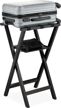 Relaxdays Relaxdays Luggage Stand, Foldable, Pine Wood, HxWxD: 81 x 46 x 43 cm, Suitcase Rack with Shelf, Hotels & At-home, Black