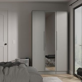 Lewis's Milan Tall Triple Mirror Wardrobe in Dusk Grey - Ready Assembled - Lewiss Home | TJ Hughes