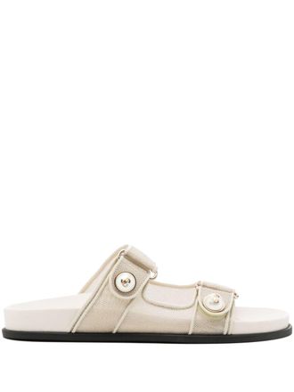 Jimmy Choo London Fayence metallic mesh slides - women - Rubber/Calf Leather/Rubber/Fabric - 37 - Neutrals