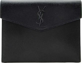 Saint Laurent Black Grain De Poudre Leather Monogram Uptown Baby Pouch (Authentic Pre-Loved)