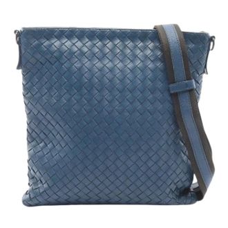 Bottega Veneta Pre-owned Cross Body Bags, male, Blue, Size: ONE SIZE Pre-owned Intrecciato Leather Shoulder Bag