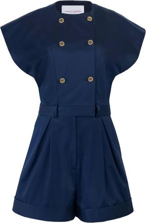 Carolina Herrera Playsuit met dubbele rij knopen en ceintuur - Blauw