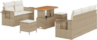 vidaXL Garden Sofa Set Height-Adjustable 8 pcs Beige Poly Rattan Vidaxl