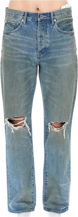 Purple Classic Distressed Straight-Leg Cotton Jeans