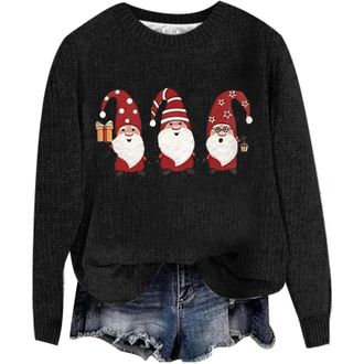Generic Christmas Jumper 2025 Knitted Jumpers for Women Santa Claus Funny Tops Xmas Pattern Pullover Sweatshirt Casual Long Sleeve Sweater Black