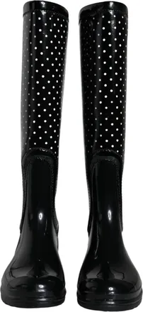 Dolce & Gabbana Black Polka Dot Rubber Knee High Boots Womens Shoes