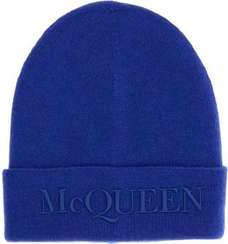 Alexander McQueen Blue Logo Beanie Hat