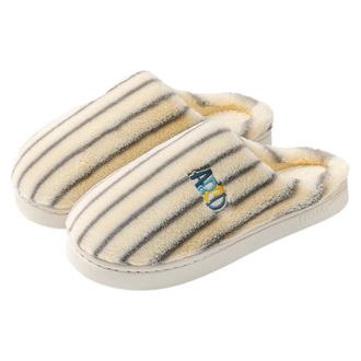 Generic Mens Womens Plush Slippers Slip-On Striped Soft Fleece Fuzzy Indoor House Couples Slippers Memory Foam Soft Sole Warm Home Shoes Footwear Lightweight 