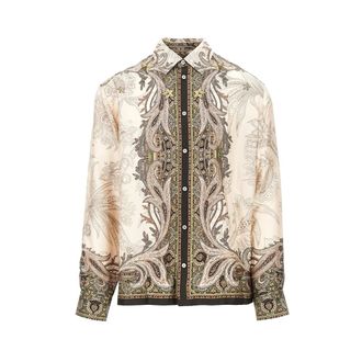 Etro Zijden twill overhemd met geplaatst Pegasus-motief - Dames - Blouses & Shirts - Veelkleurig - Maat: XL Zijde