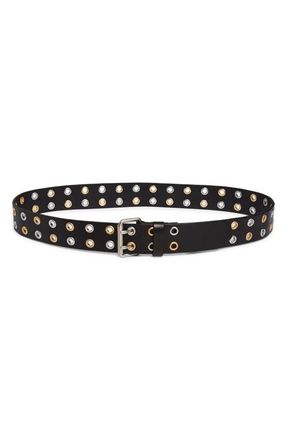 AllSaints Double Prong Belt in Black/warm Brass/antiq Nickel at Nordstrom, Size Medium