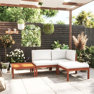 vidaXL Conjunto De Jard&iacute;n De 4 Piezas Con Cojines, Madera Color Crema, Acacia Y Cuerda Vidaxl