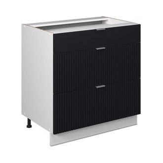 Vicco Mueble Bajo De Cocina Fame-line, Rayas Negras, 80 Cm Con 3 Cajones, Sin Encimera