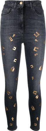 Elisabetta Franchi logo-lettering high-rise skinny jeans - women - Spandex/Elastane/Cotton/Cotton/Polyester - 27 - Black
