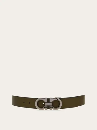 Ferragamo Men Reversible and adjustable Gancini belt Green