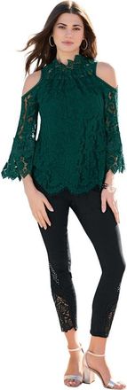 Roaman's Lace Cold Shoulder Top in Emerald Green at Nordstrom, Size 22