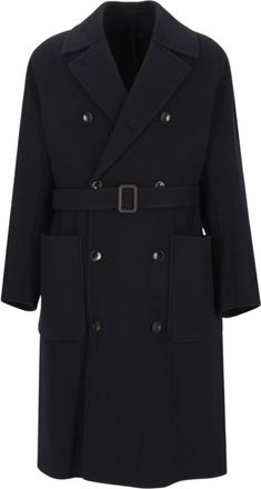 Emporio Armani Wol dubbelzijdige jas met riem - Heren - Mantel - Blauw - M - Wol - Jassen