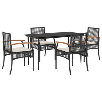 Berkfield Home 5 Piece Garden Dining Set with Cushions Black Poly Rattan