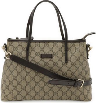 Gucci Gg Plus Beige Dark Brown Gg Supreme Leather Handbag Shoulder Bag Tote Bag (Pre-Owned)