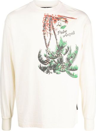 Palm Angels graphic-print long-sleeve sweatshirt - men - Cotton/Polyester - S - Neutrals