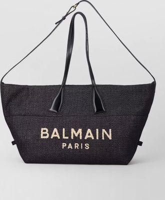 Balmain raffia medium tote structured leather handles