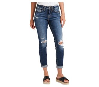 Silver Jeans Co Womens Silver Jeans Co. Suki Jeans Blue Distressed Rolled-Cuff Curvy JZZ59