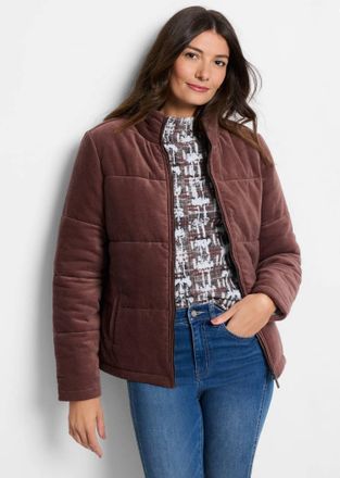 Nic+Zoe Velvet Puffer Jacket In Chai