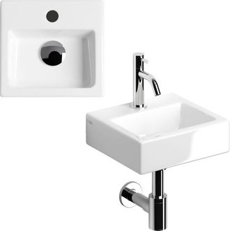 Clou InBe fonteinset 29x27cm nr1 inclusief kraan midden plug en sifon keramiek Wit