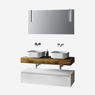 Aqa Mobile Bagno Sospeso Doppio Lavabo Con Specchio 7 Pezzi Astra - Rovere