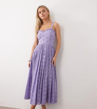 Lace & Beads Petite Vestito al polpaccio con corsetto in cotone e pizzo lilla-Viola