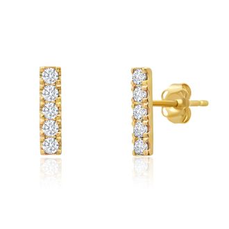 MAX + STONE 14k Yellow Gold Small 2mm Gemstone Bar Stud Earrings with Push Backs