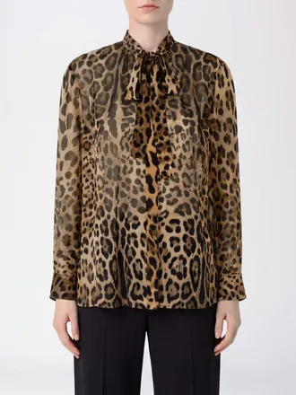 Dolce & Gabbana Blusa in seta con stampa animalier e collo a fusciacca