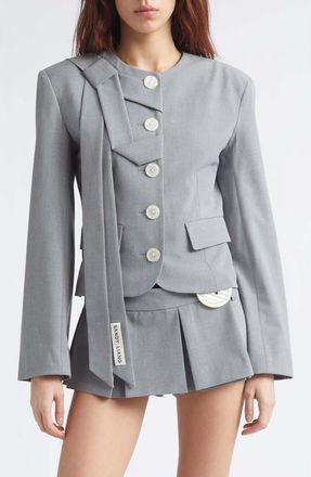 Sandy Liang Briar Tie Stretch Suiting Jacket in Grey at Nordstrom, Size Medium