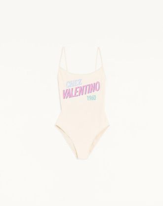 Valentino One-piece swimsuit with Chez Valentino 1960 print Woman IVORY/MULTICOLOUR XS