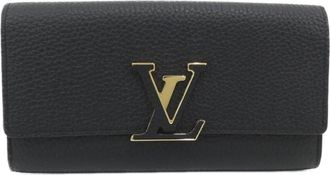 Louis Vuitton Black Leather Long Wallet (Bi-Fold) (Pre-Owned)