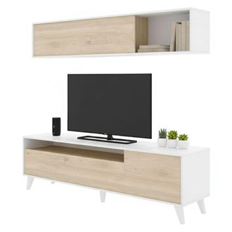 Dmora Dmora - Pared Equipada Arusha, Composici&oacute;n De La Sala De Estar, Muebles De Sal&oacute;n Multiusos, Gabinete De Tv, 180x41 H180 Cm, Blanco Y Roble