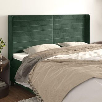 vidaXL Cabecero Con Orejas De Terciopelo Verde Oscuro 163x16x118/128cm Vidaxl