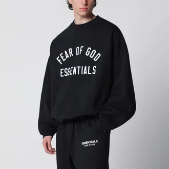 Fear of God Felpa nera in cotone felpato con ricamo logo
