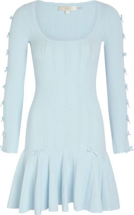 LoveShackFancy Loveshackfancy Seychelle Bow-appliqu&eacute;d Pointelle-knit Mini Dress - Light Blue - S (UK8-10 / S)