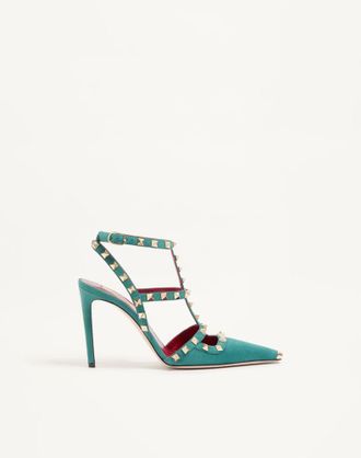 Valentino Garavani D&eacute;collet&eacute; Rockstud In Camoscio 100mm Donna VERDE ACQUA 35.5
