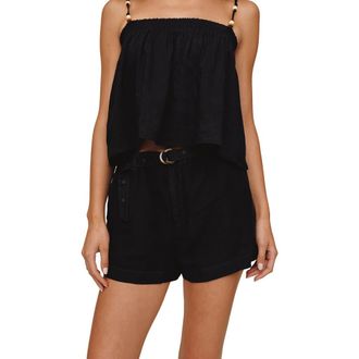 Bella Dahl Belted Eyelet Linen Blend Shorts in Black at Nordstrom, Size X-Small