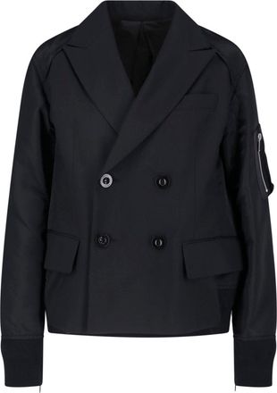 sacai Double-Breasted Nylon Twill Blazer with Zippered Details