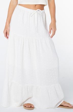 Roxy Side Street Tiered Cotton Maxi Skirt in Cloud Dancer at Nordstrom, Size X-Small